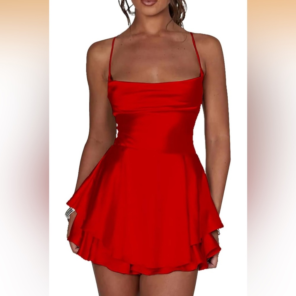 Red Spaghetti-Strap Party Dress